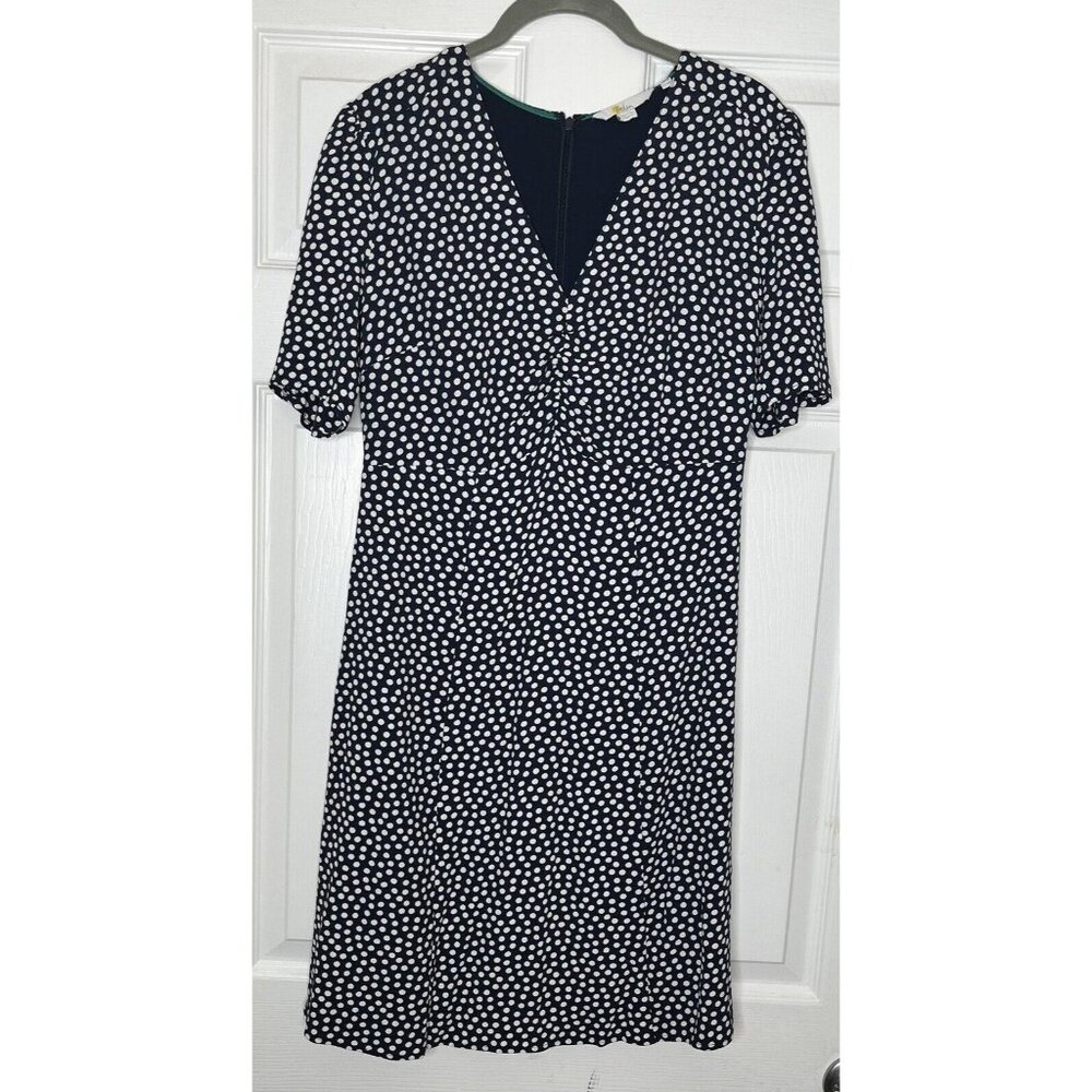 Boden Midi Dress Womens 6 Navy Blue Polka Dot Pullover Lined